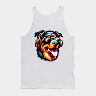 Beauceron Smiling DJ: Musical Dog in Sunglasses Tank Top